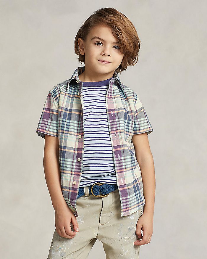 

Рубашка Madras из хлопка цвета индиго с короткими рукавами для мальчиков - Little Kid Ralph Lauren