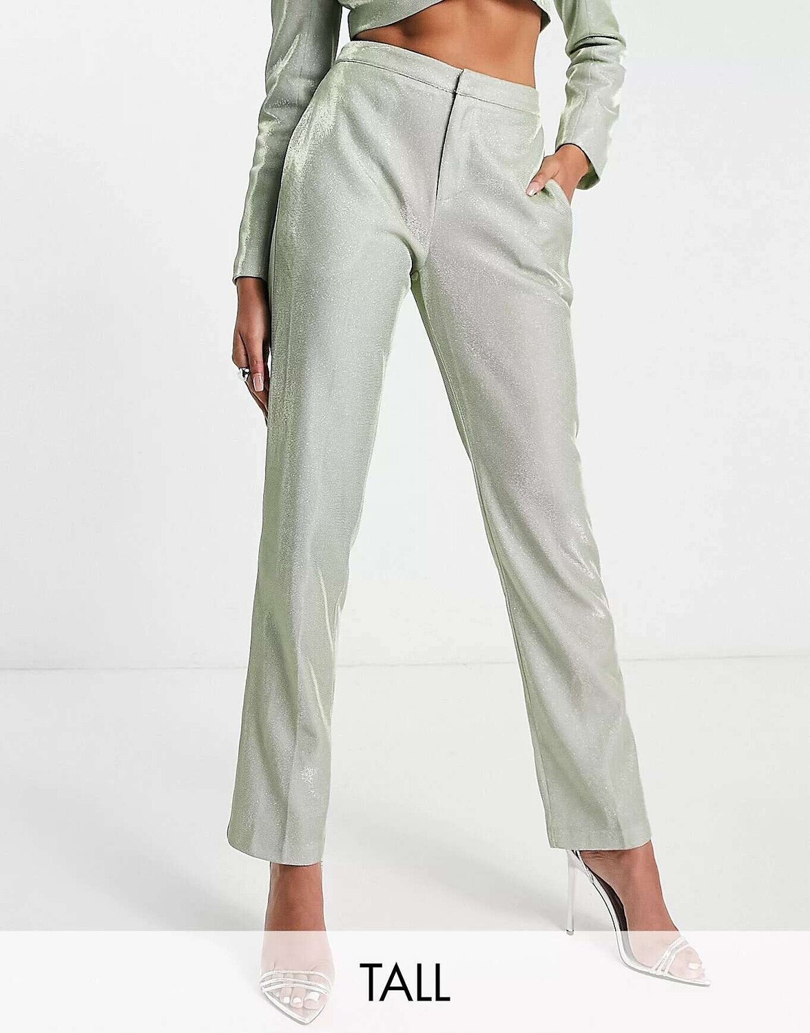 

Салатовые блестящие брюки строгого кроя Simmi Tall Simmi Clothing, Зеленый