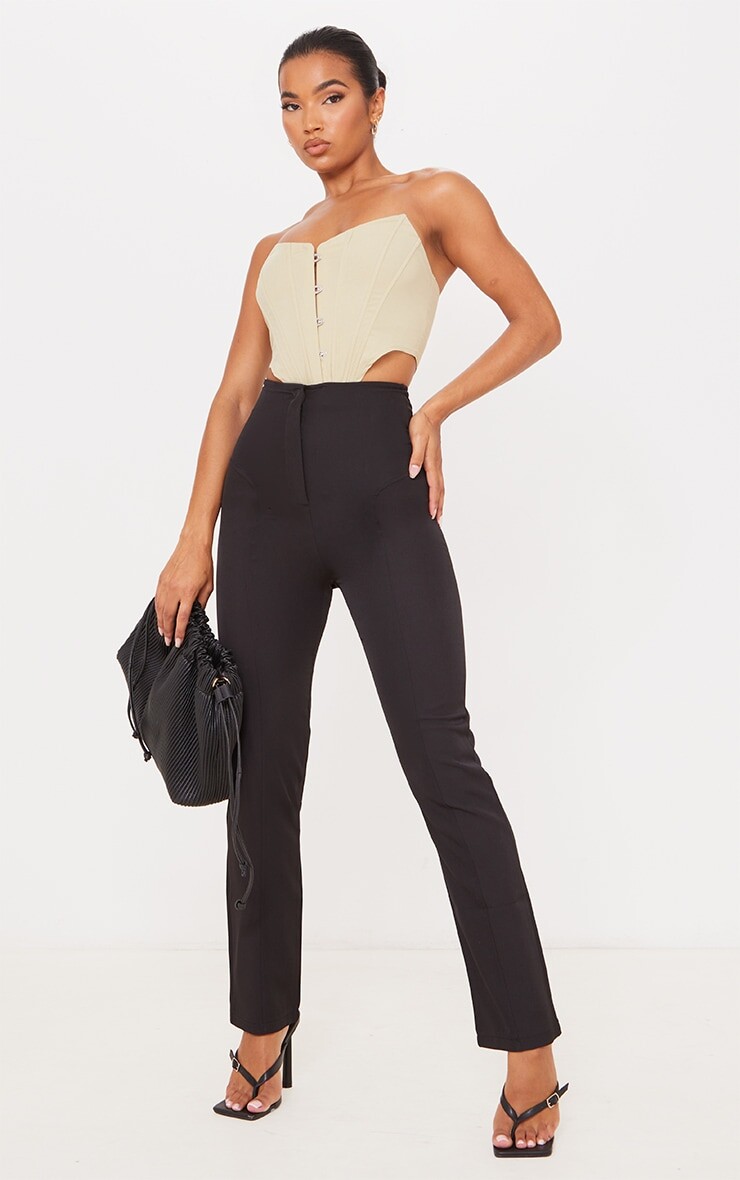 

PrettyLittleThing Черные прямые брюки с завышенной талией и швами, Черный