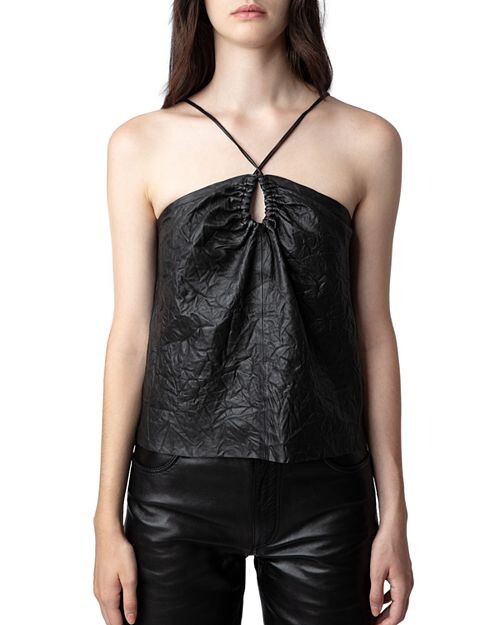 

Мятый кожаный топ с вырезом «капля» Zadig & Voltaire, цвет Black