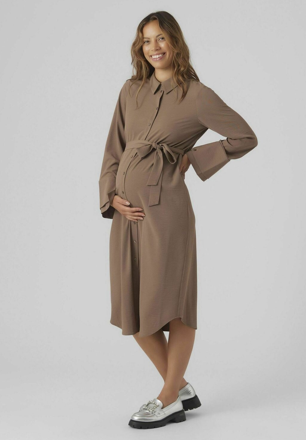 Классическая рубашка Vero Moda VMMPIXI LS CALF, цвет brown lentil кардиган vero moda mmili ls open цвет brown lentil