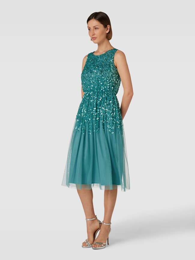 

Коктейльное платье с отделкой пайетками LACE & BEADS, цвет морской волны
