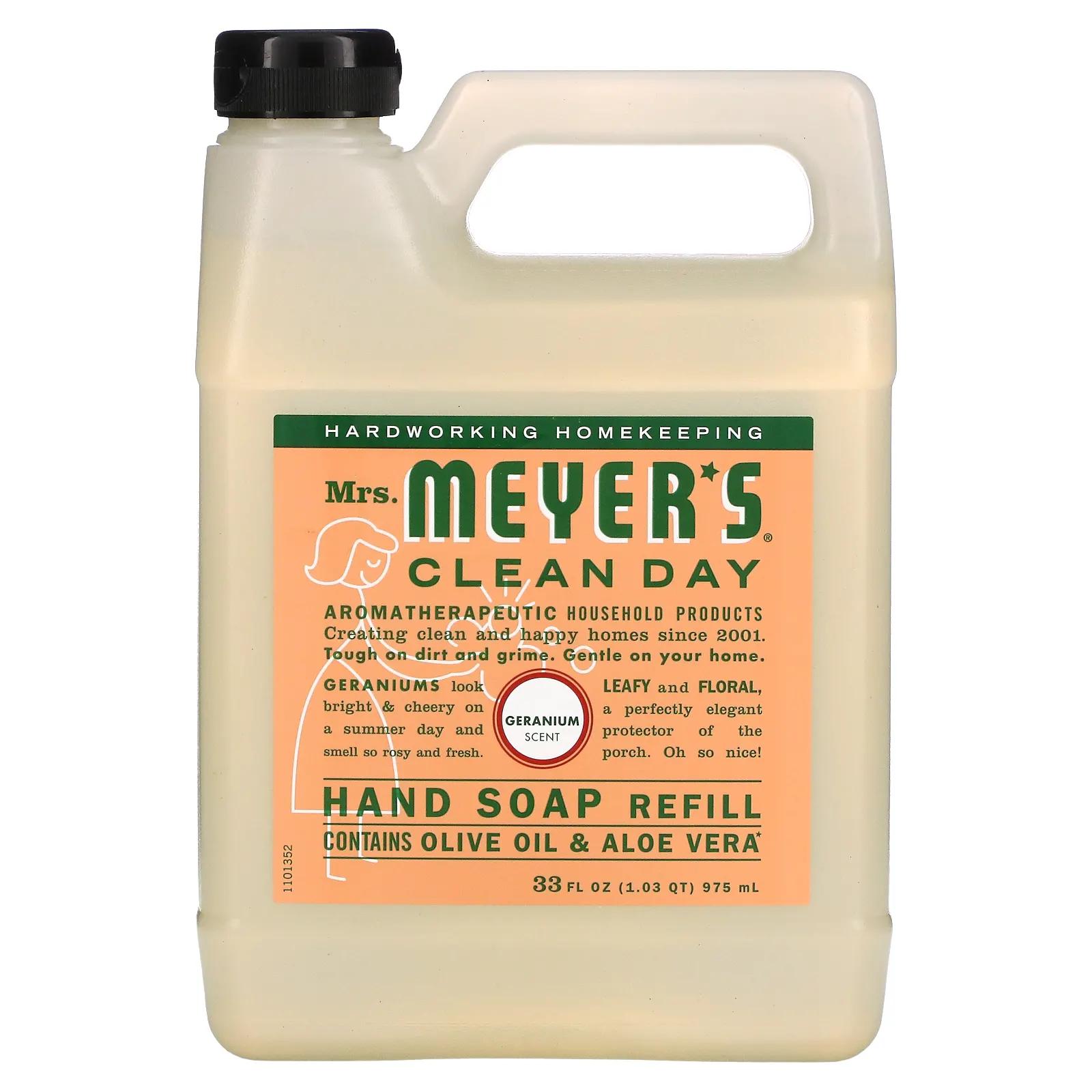 Mrs. Meyers Clean Day Жидкое мыло для рук с ароматом герани 33 жидких унции (975 мл) mrs meyers clean day антистатические салфетки аромат лаванды 80 шт