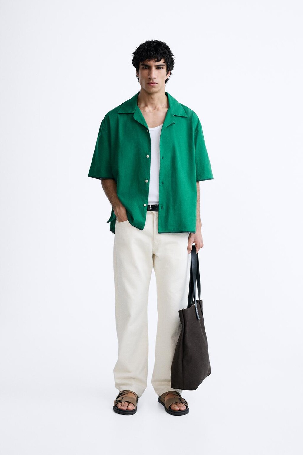 

Рубашка boxy с отделкой ZARA, зеленый