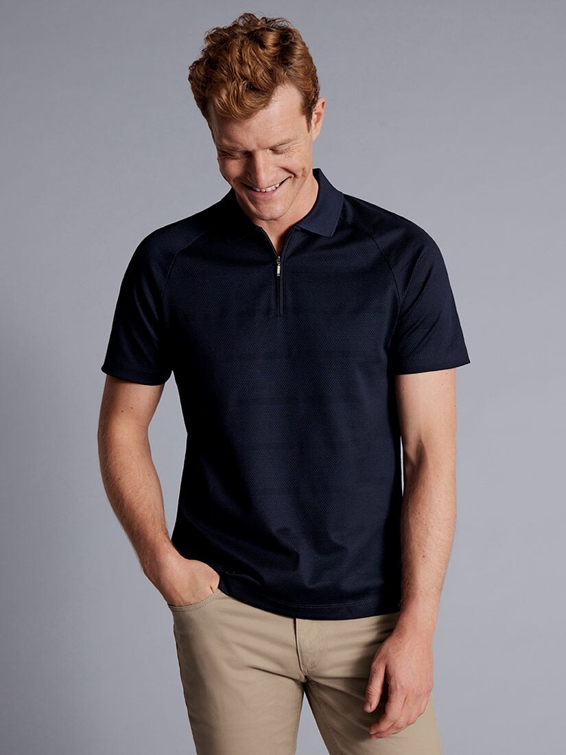 

Рубашка-поло с воротником на молнии Charles Tyrwhitt Cool, темно-синяя