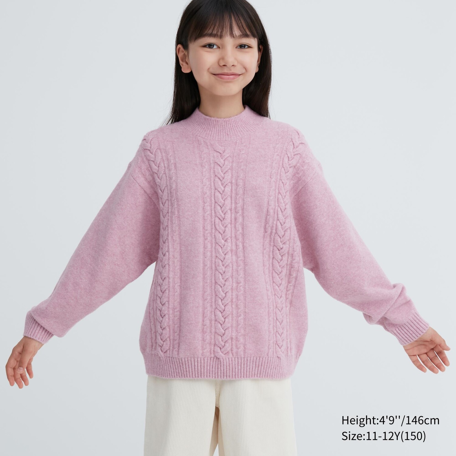 

Детский джемпер из пряжи-суфле косой вязки с воротником-стойкой Uniqlo, розовый
