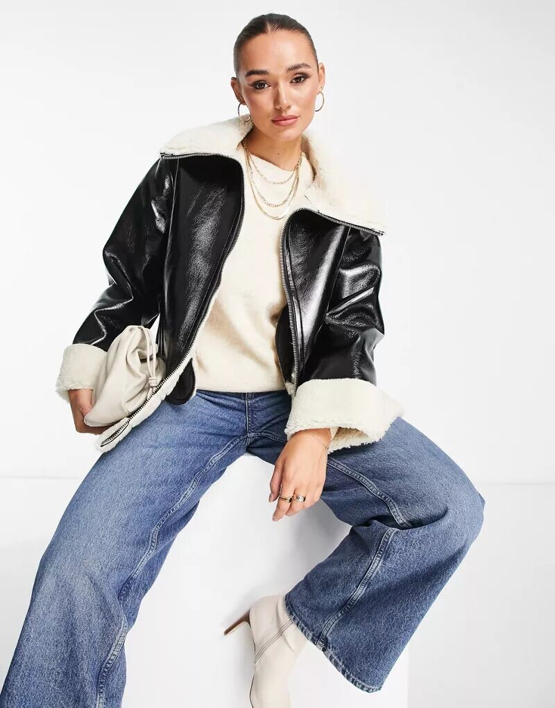 

Ультра блестящая черная усиленная куртка борг ASOS