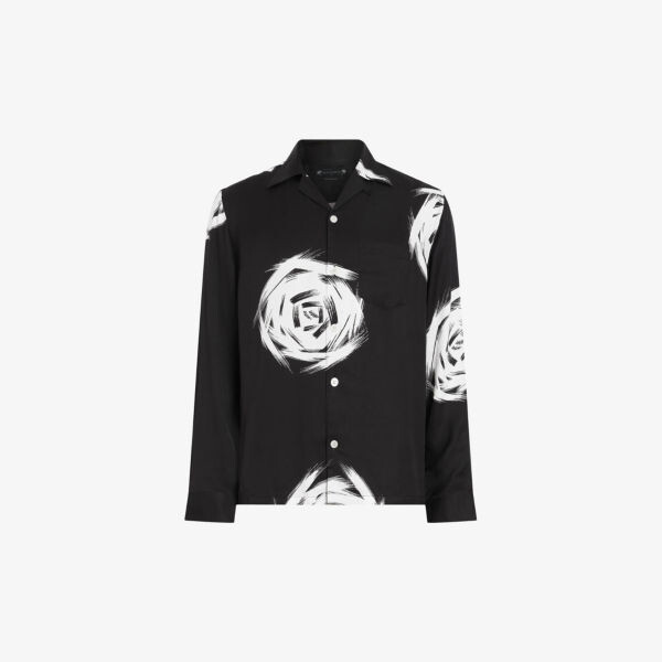 

Тканая рубашка с длинными рукавами и принтом Galaxy с розами Allsaints, черный