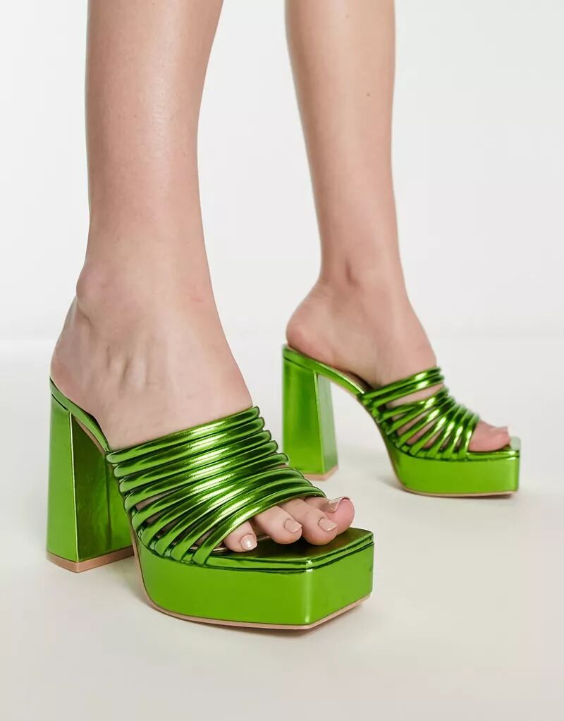цена Туфли-мюли RAID Stella зеленого цвета с металликом на подошве на платформе