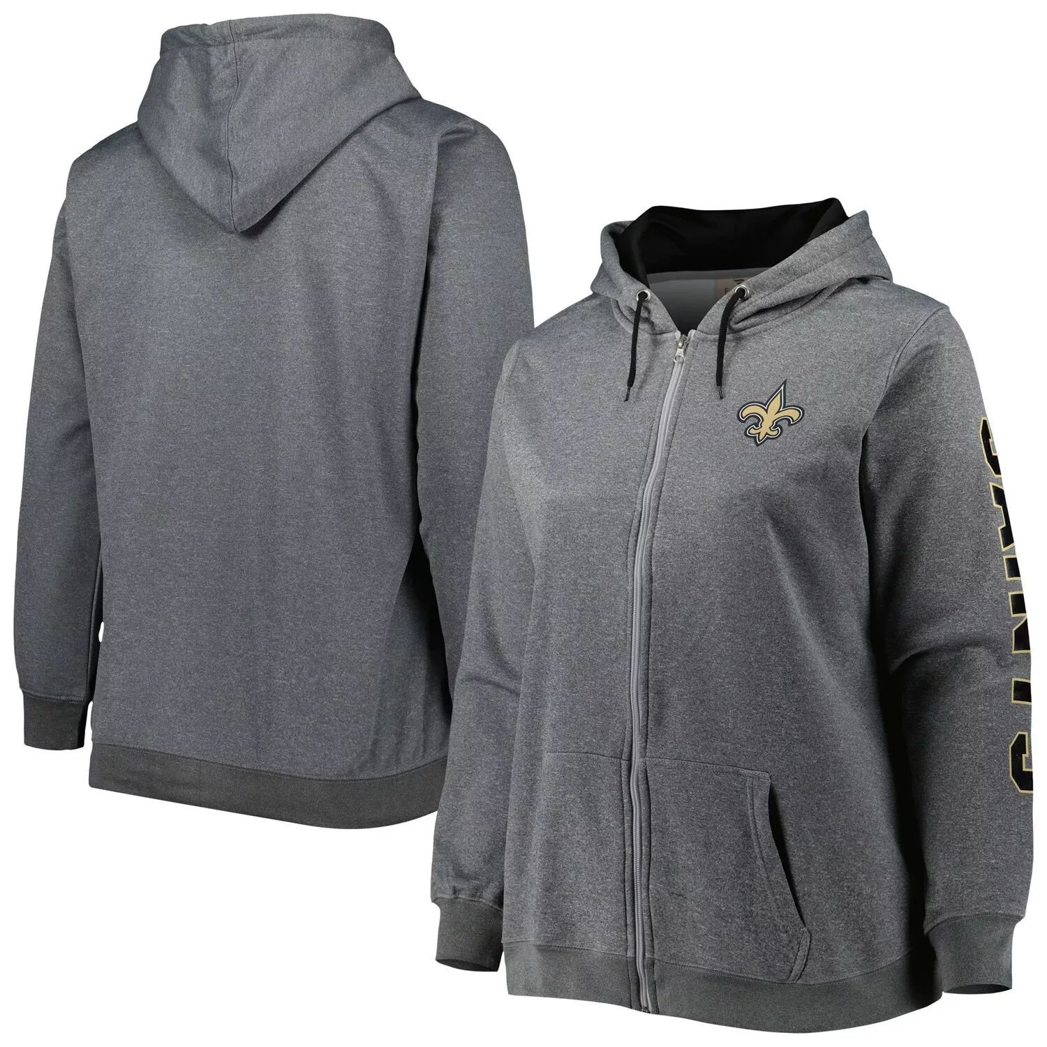 

Женская флисовая куртка с капюшоном на молнии во всю длину New Orleans Saints Heather Charcoal Fanatics