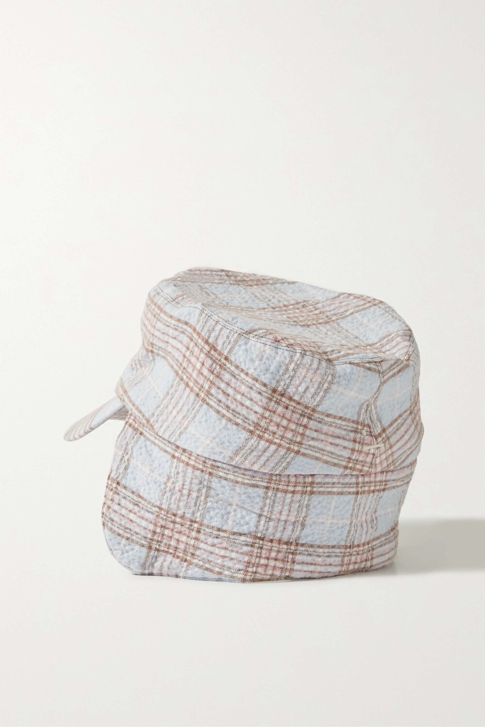 

ACNE STUDIOS Клетчатая шляпа из смесового хлопка в полоску с аппликацией, светло-синий