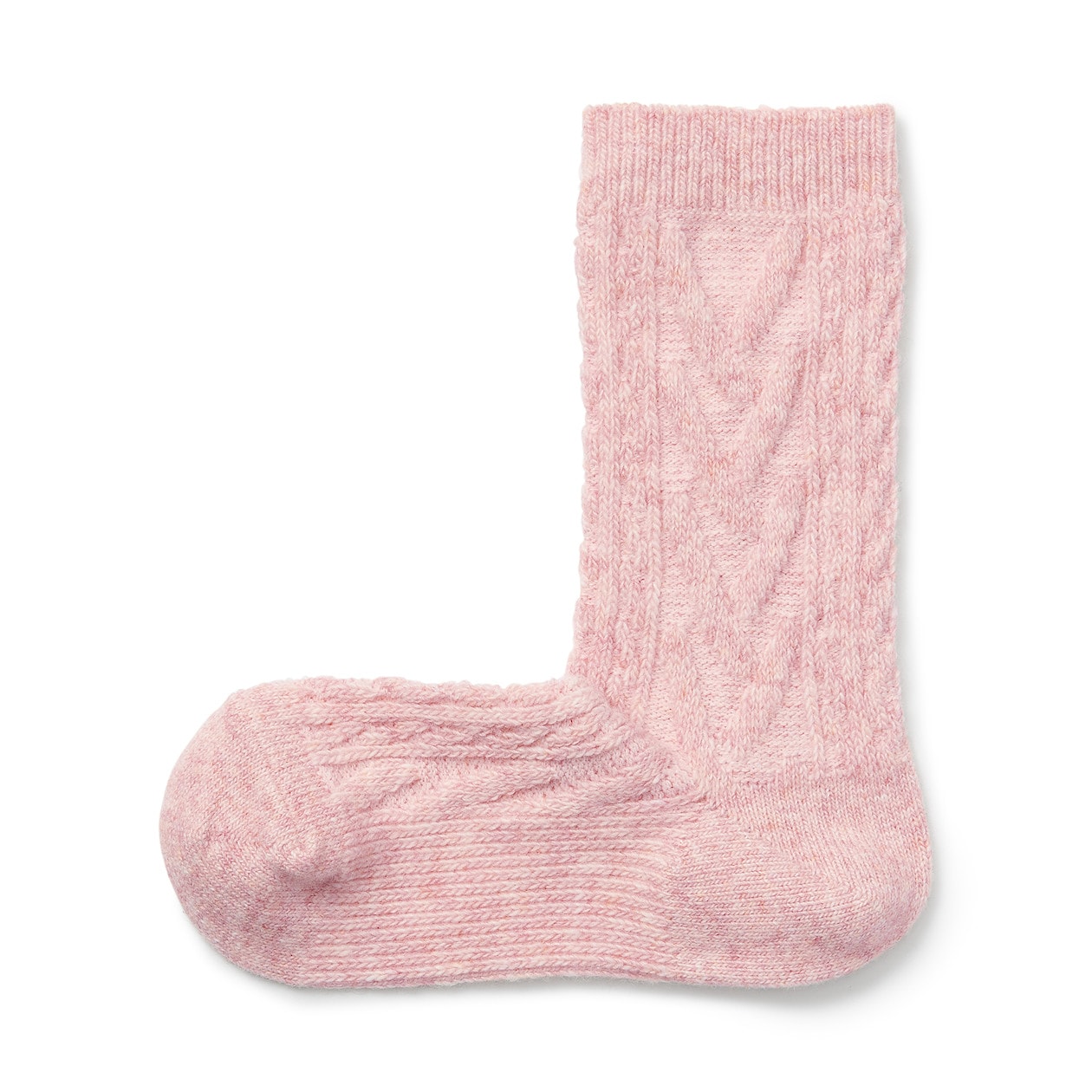 Ножки прямоугольные, мягкий крой, смесь яка, носки с узором Аран (женские) MUJI, розовый