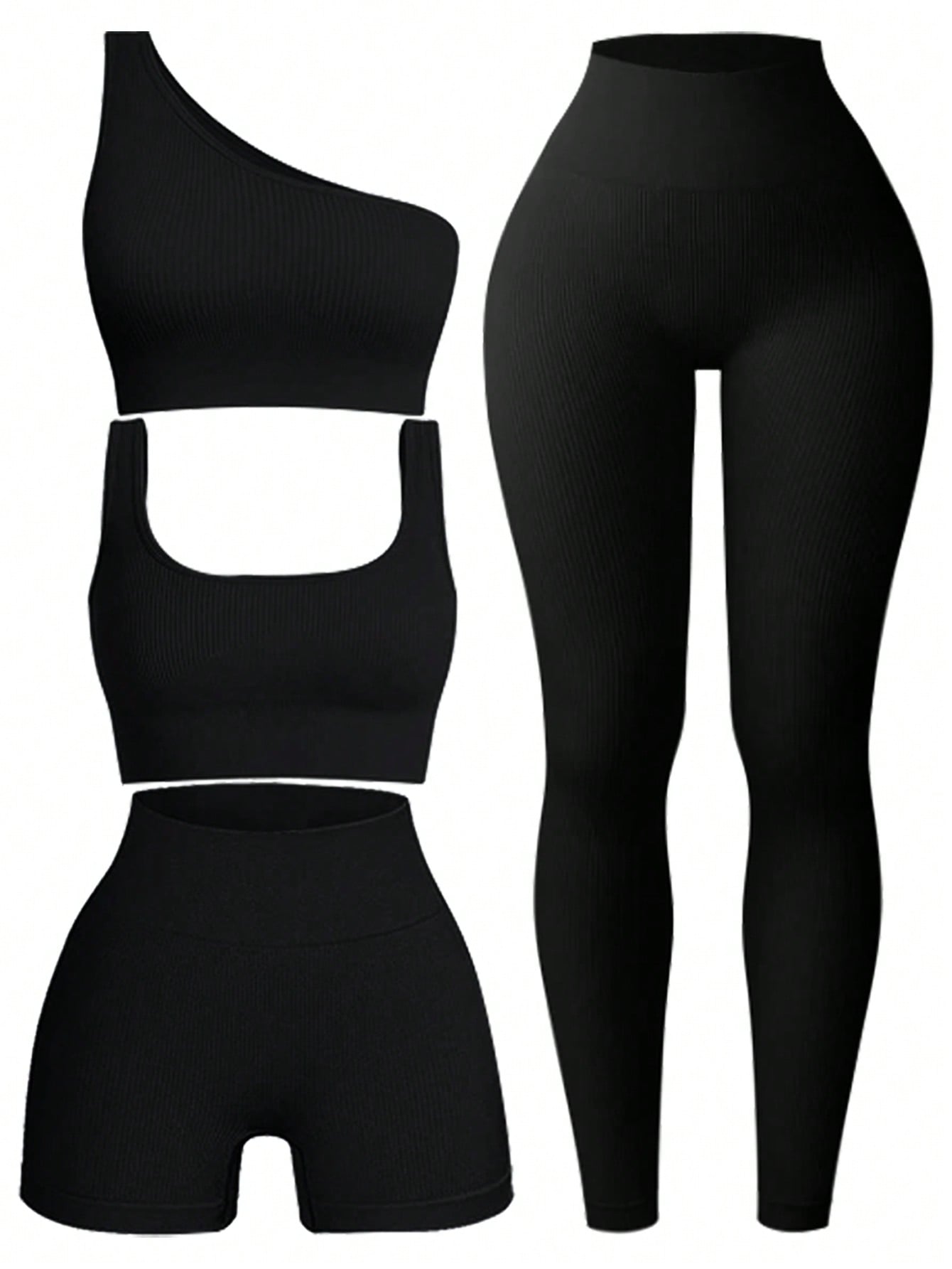 SHEIN Yoga Базовая однотонная спортивная одежда приталенного кроя, черный