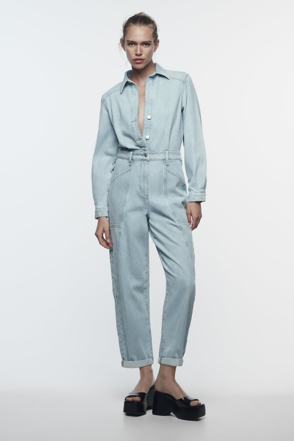 

Комбинезон из прямого денима z1975 Zara, серый