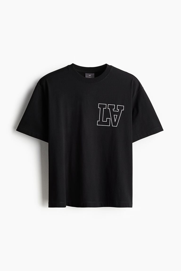 

Футболка с принтом свободного кроя H&M, черный