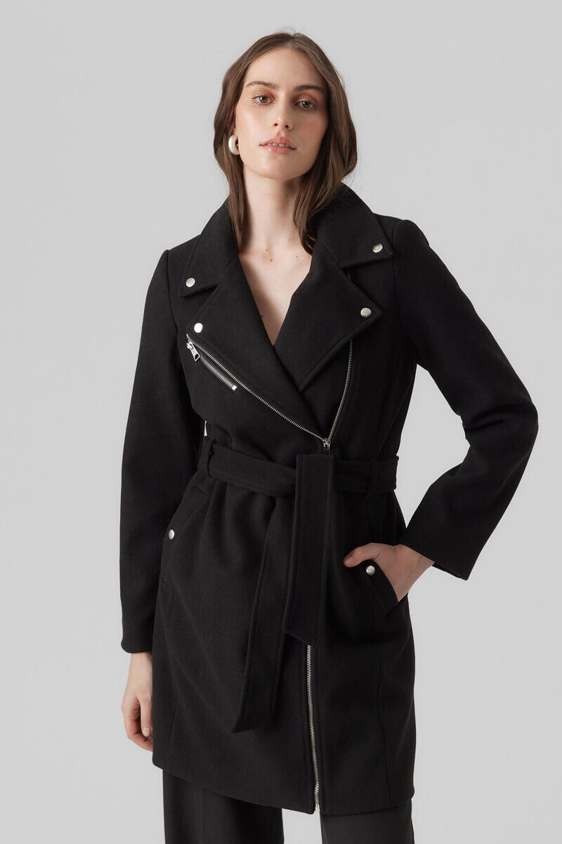 

Женское пальто в байкерском стиле с поясом на талии. Vero Moda, черный