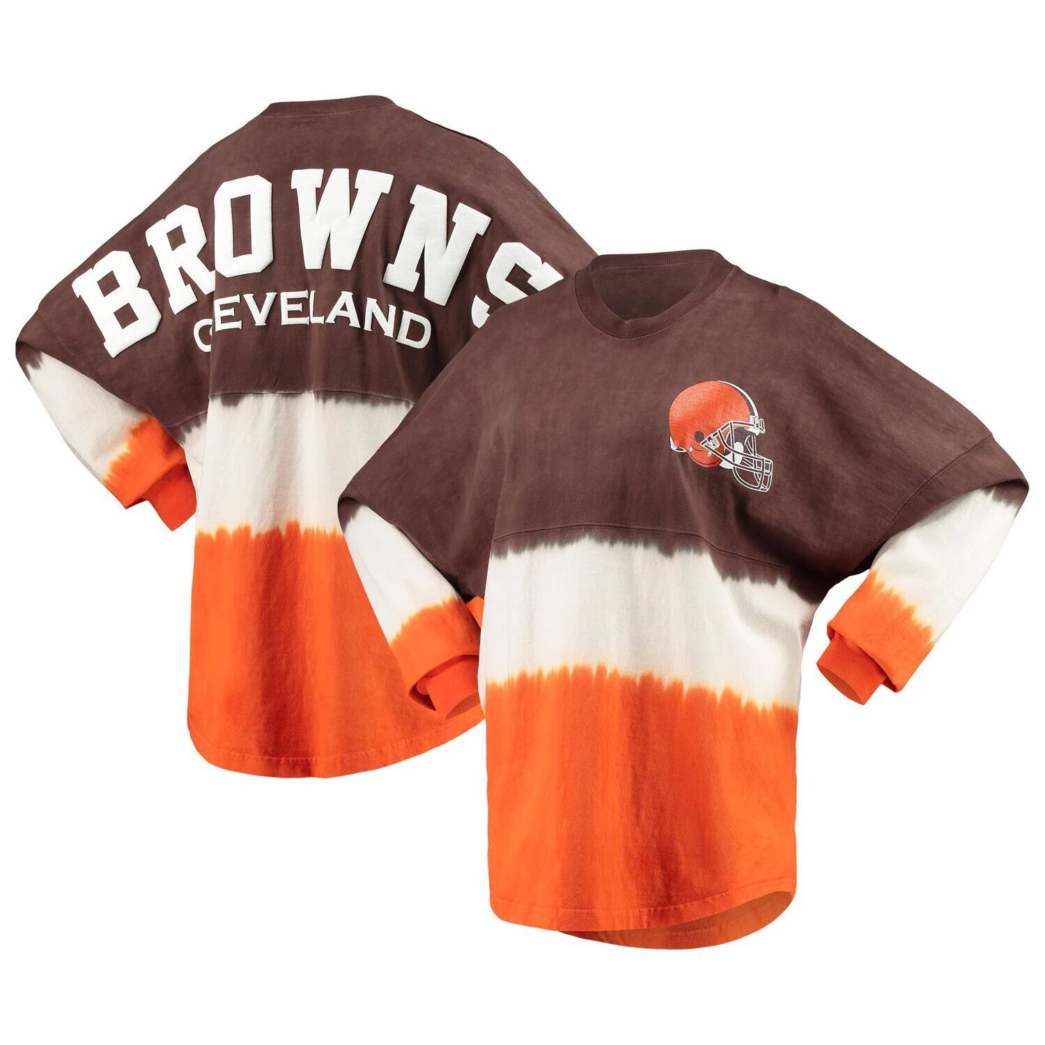 

Женская коричнево-белая футболка с омбре с логотипом Fanatics Cleveland Browns и длинными рукавами Fanatics, Коричневый