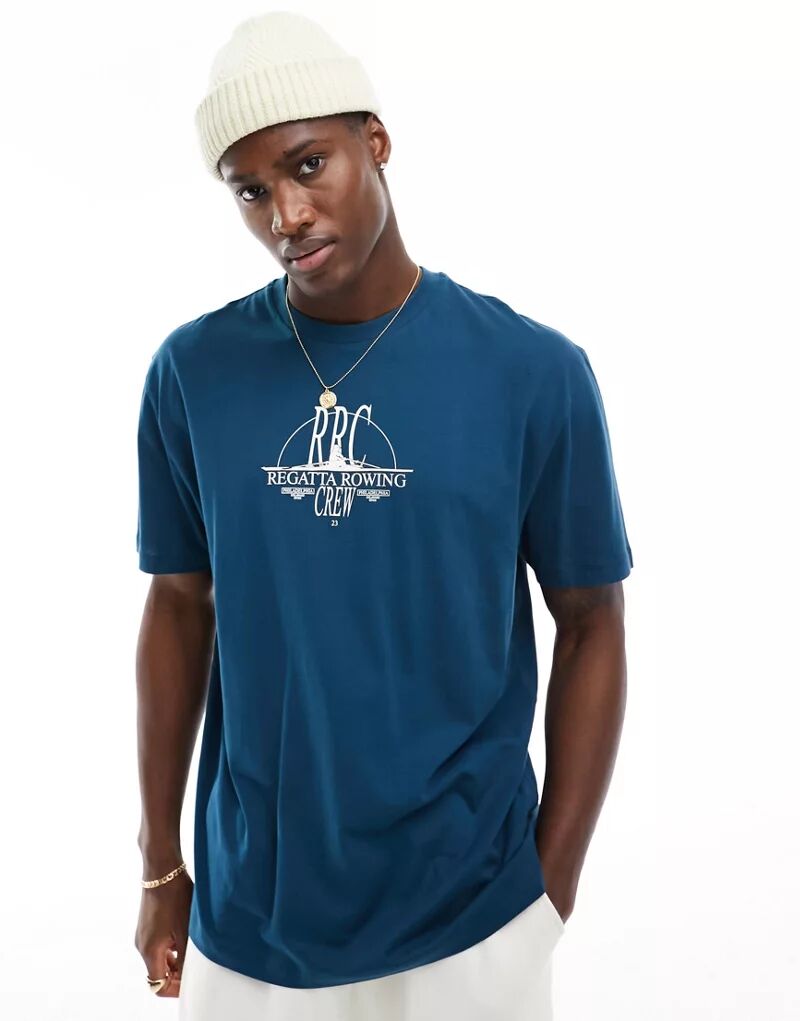 Темно-синяя футболка ASOS с принтом регаты на груди синяя футболка с ретро принтом на груди nike