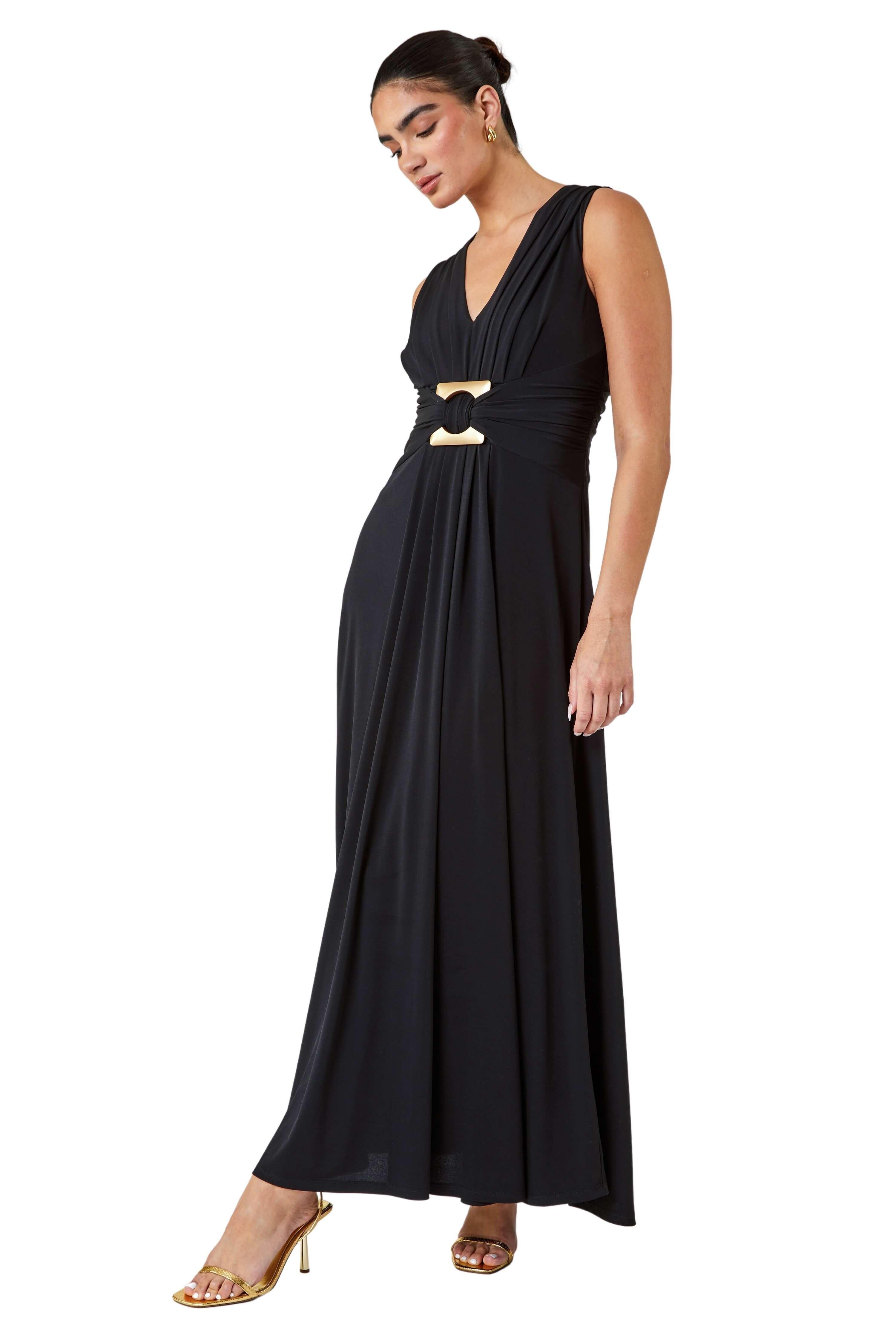 Эластичное платье макси с пряжками Ariella, черный женское платье без рукавов и свитер с глубоким v образным вырезом