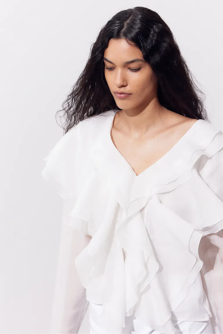 

Блузка из лиоцелла с оборками H&M, белый