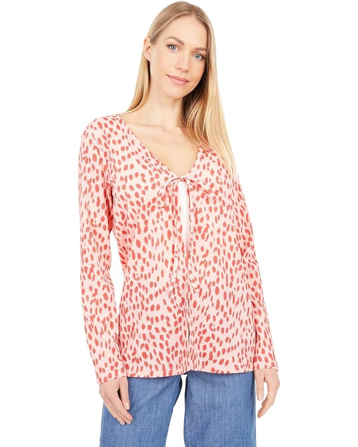 

Свитер Vince Camuto Long Sleeve V-Neck Tie Front Animal Textured Knit Cardigan, цвет Soft Peony