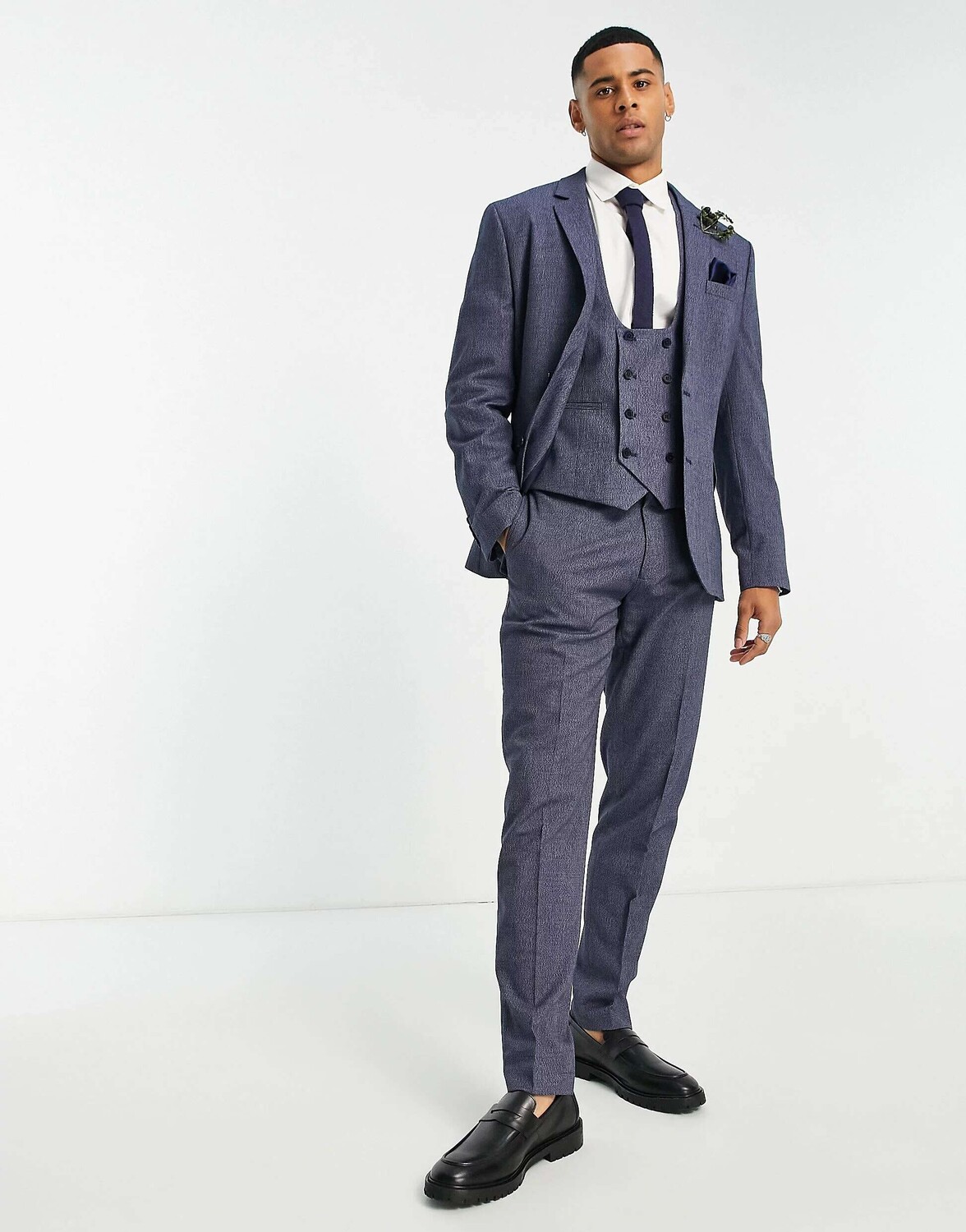 

Темно-синий узкий пиджак ASOS Wedding с микротекстурой