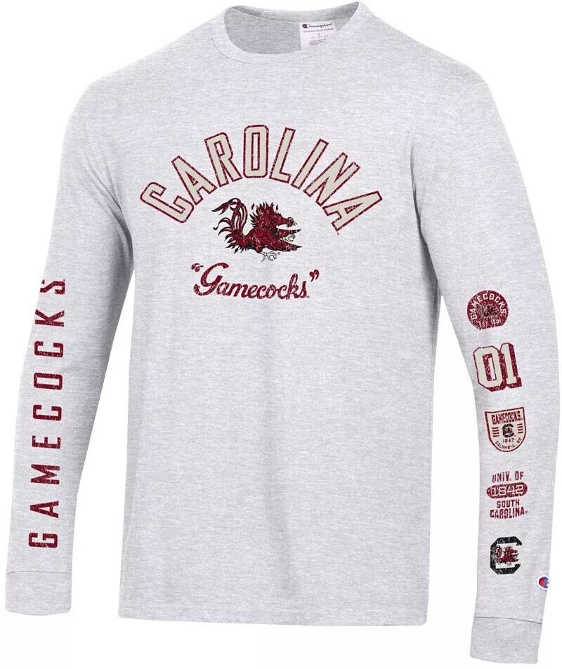 

Мужская серая винтажная футболка из джерси с длинными рукавами Champion South Carolina Gamecocks