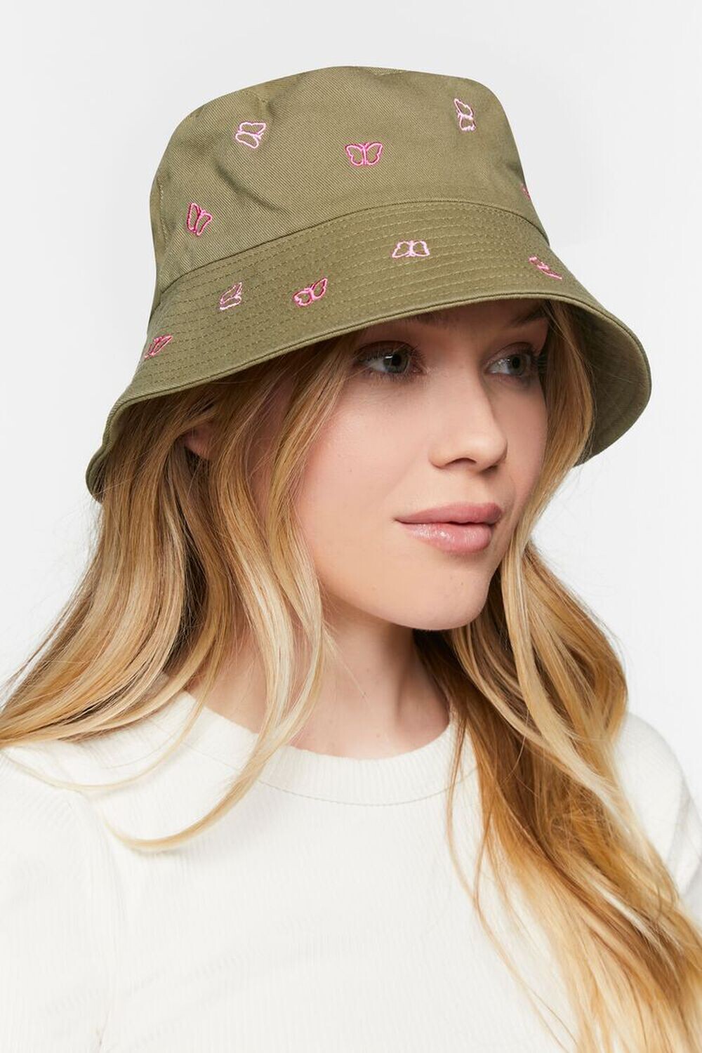 

Панама с вышивкой бабочки Forever 21, оливковый