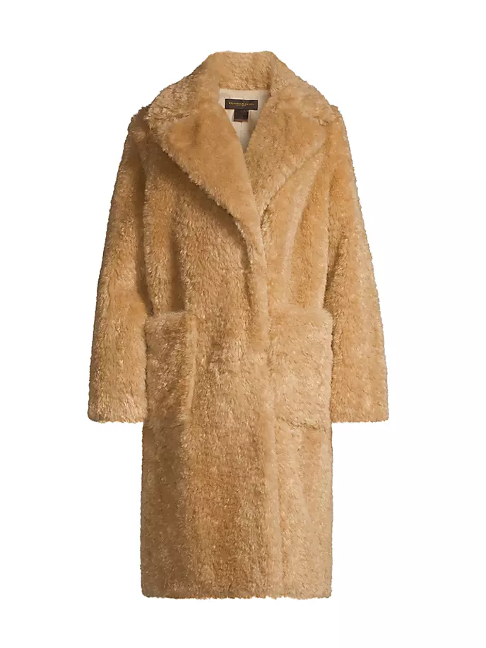 Пальто Тедди из искусственного меха Donna Karan New York, цвет tan цена и фото