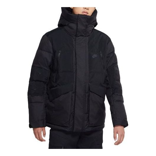 

Пуховик Nike Storm-fit City Series Logo hooded Long Sleeves Solid Color Down Jacket Black, черный