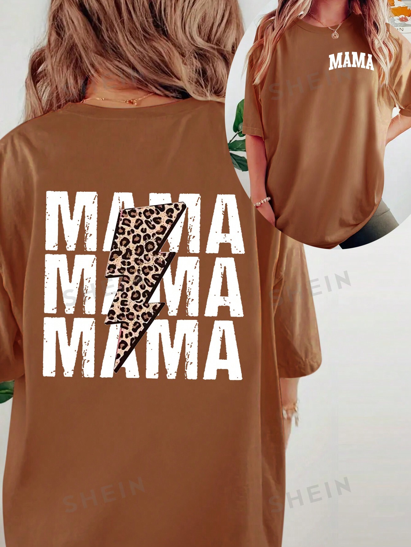 цена SHEIN LUNE Женская футболка с круглым вырезом и леопардовым принтом, бронза