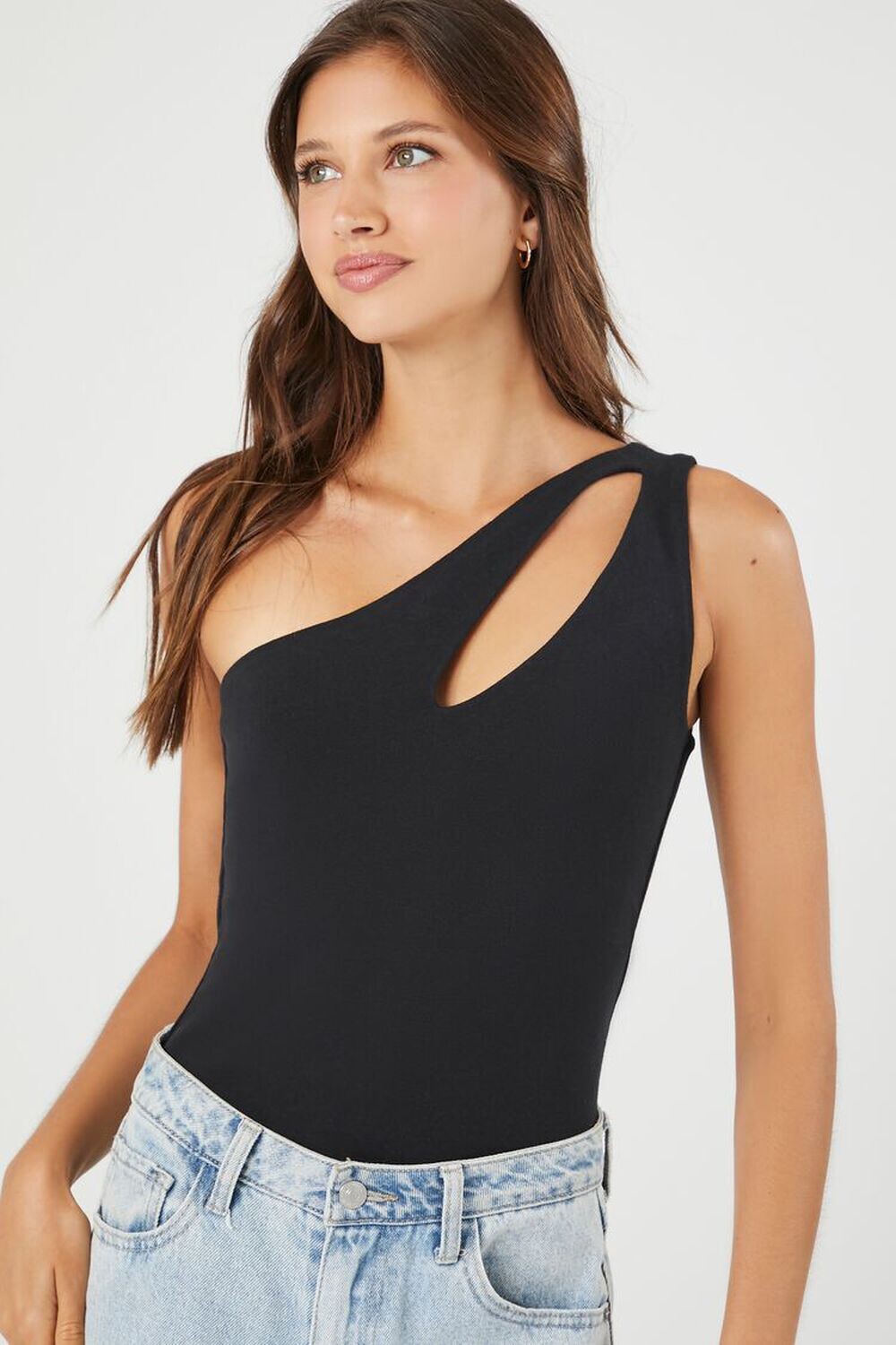 

Боди на одно плечо с вырезом Forever 21, черный