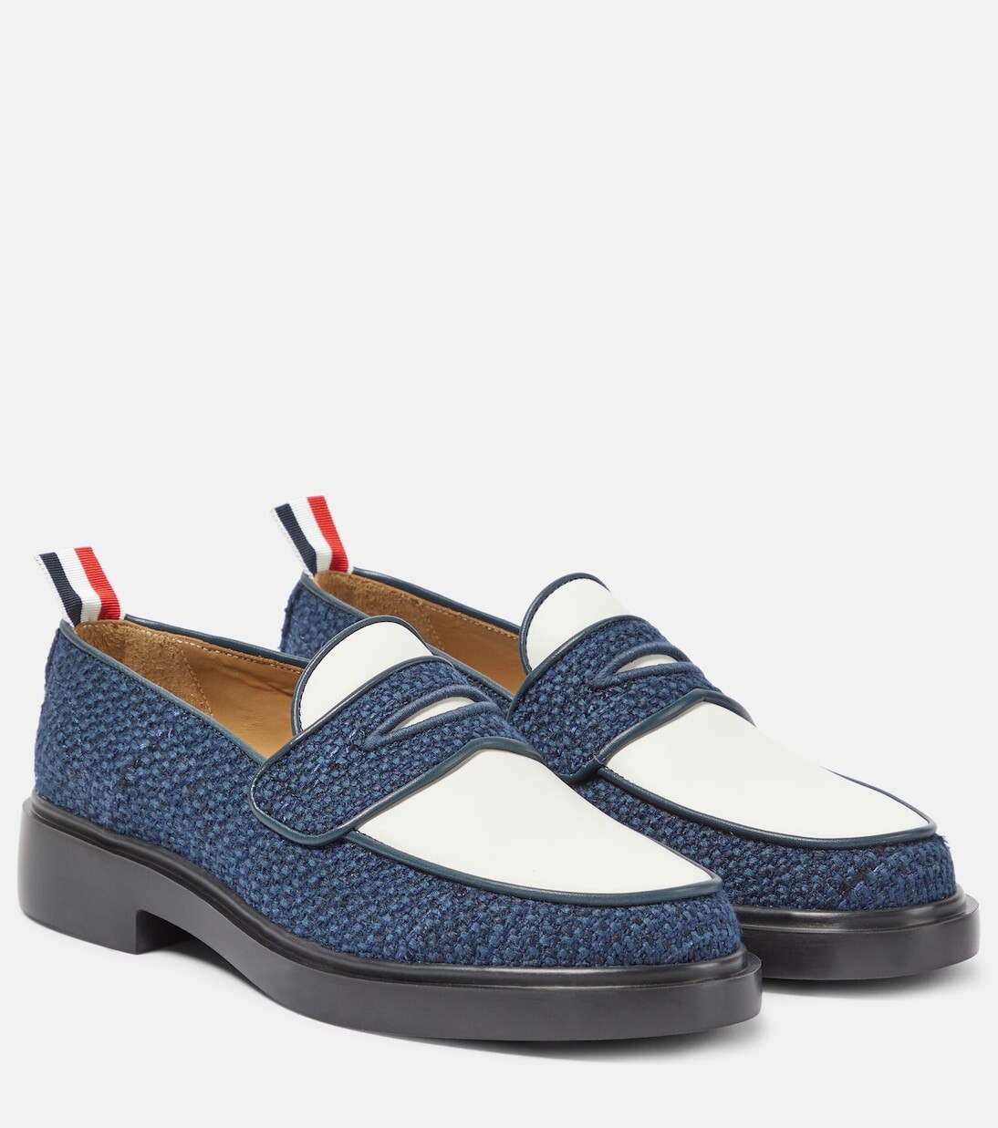 

Твидовые лоферы с кожаной отделкой Thom Browne, синий