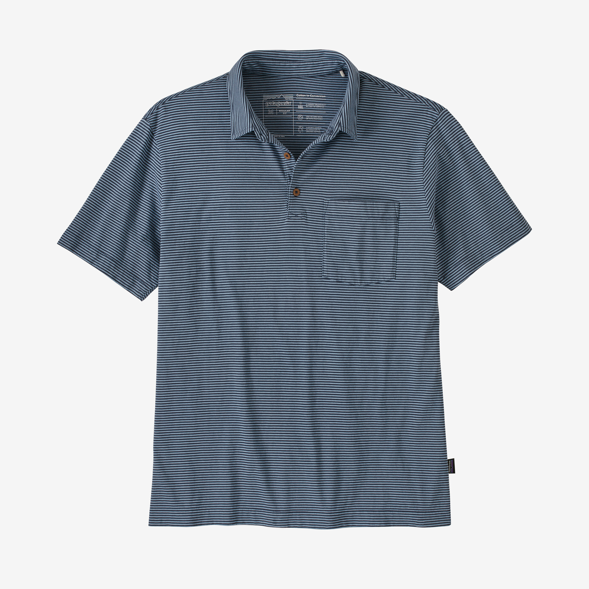 цена Мужская легкая рубашка-поло из хлопка Patagonia, цвет Fathom Stripe: New Navy