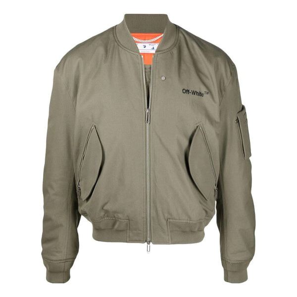 

Куртка Men's OFF-WHITE SS22 Logo Embroidered Ribbed Collar Aviator Jacket Military Green, зеленый