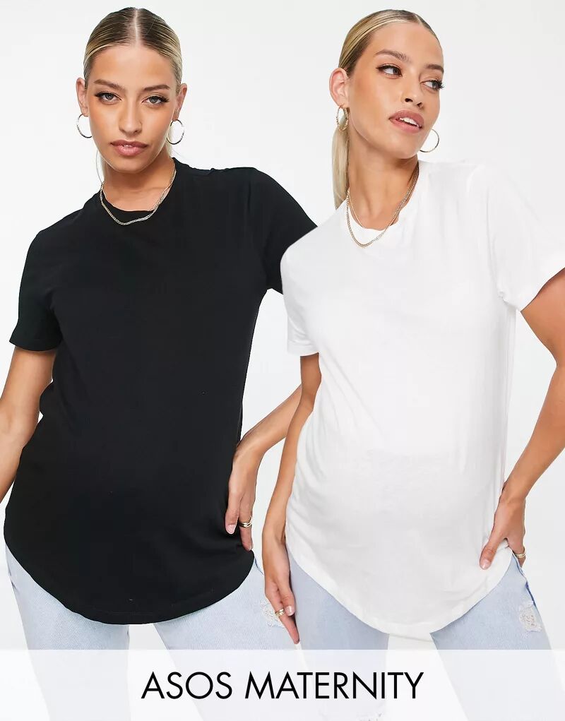 Комплект футболок с круглым вырезом из смесового хлопка ASOS DESIGN Maternity Ultimate, 2 пары комплект из трех футболок из смесового хлопка с круглым вырезом asos ultimate multi
