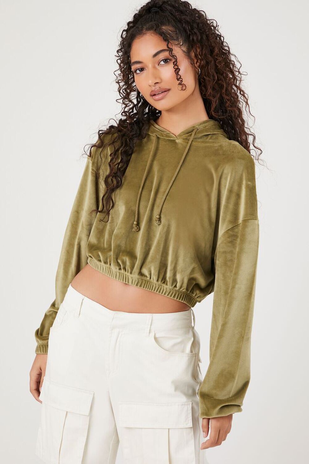 

Велюровое укороченное худи Forever 21, оливковый, Зеленый
