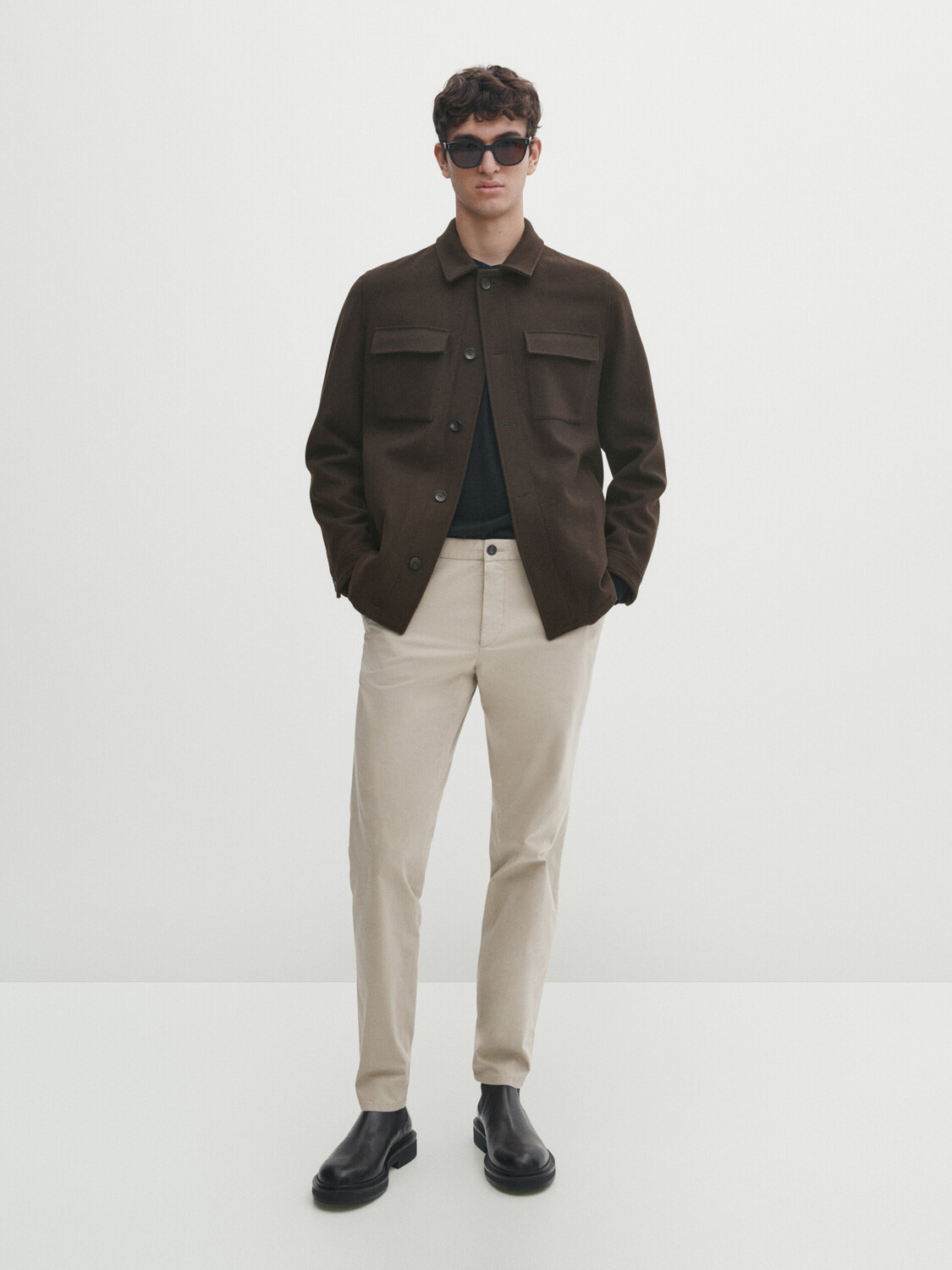 

Узкие текстурированные чиносы оттоманс Massimo Dutti, бежевый