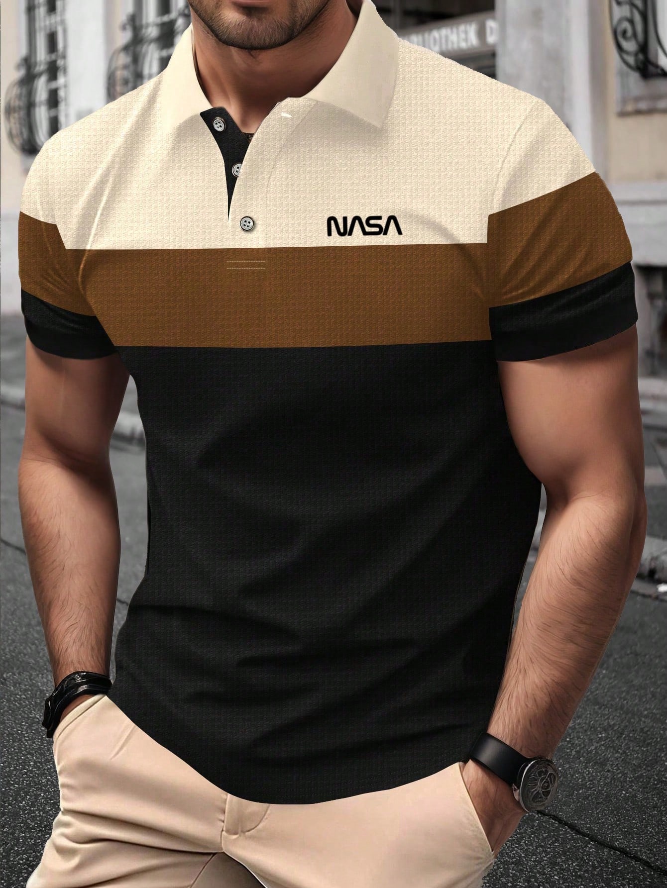 Мужская рубашка-поло с коротким рукавом Manfinity Mode с буквенным узором и дизайном цветных блоков, черный