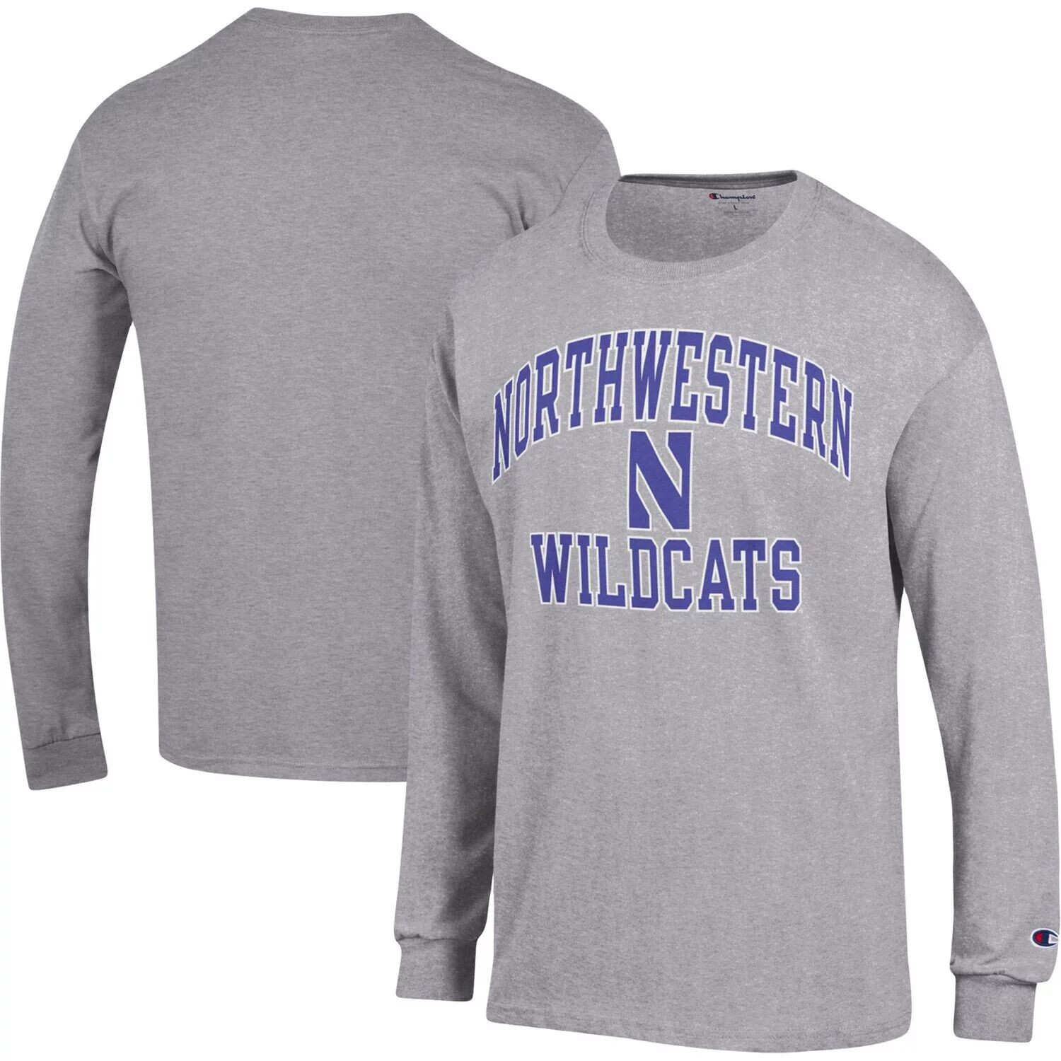

Мужская футболка серого цвета Northwestern Wildcats с длинным рукавом и высоким мотором Champion, Серый