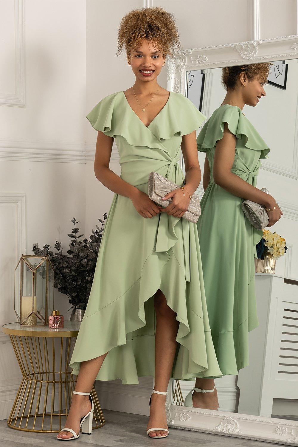 Платье макси с глубоким вырезом и оборками Racele Jolie Moi, зеленый