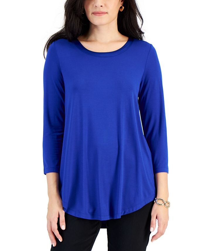 

Миниатюрный топ с атласной отделкой и рукавами 3/4 JM Collection, цвет Modern Blue