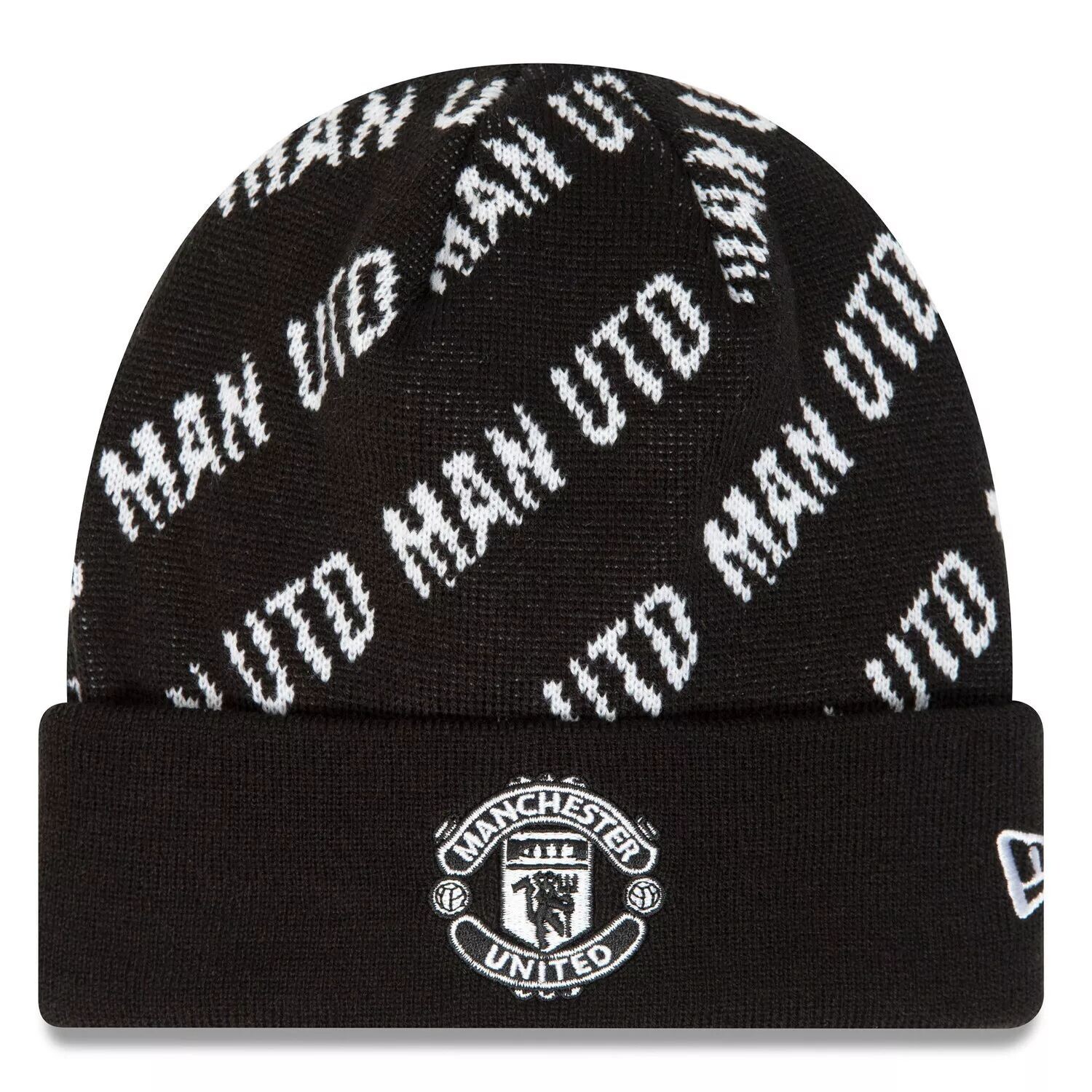 

Мужская черная вязаная шапка с манжетами в тон New Era Manchester United
