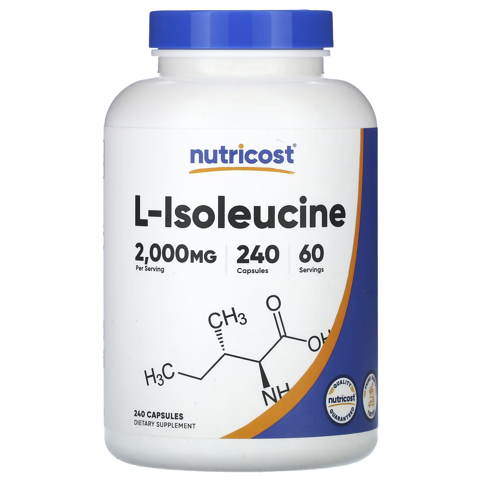 L-изолейцин Nutricost 2000 мг, 240 капсул nutricost l теанин 200 мг 240 капсул