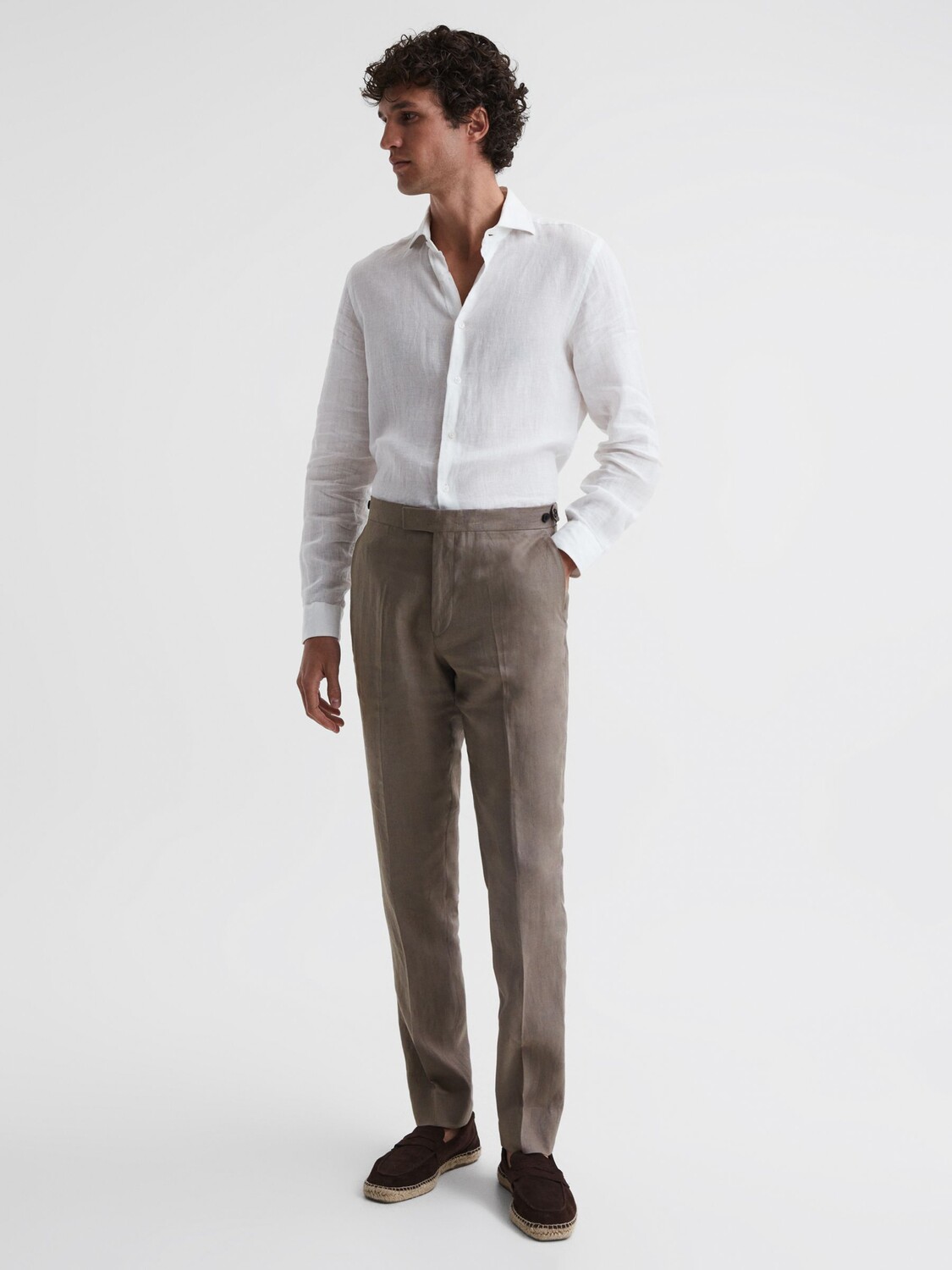 

Льняные узкие костюмные брюки Reiss Kin, коричневые, Коричневый