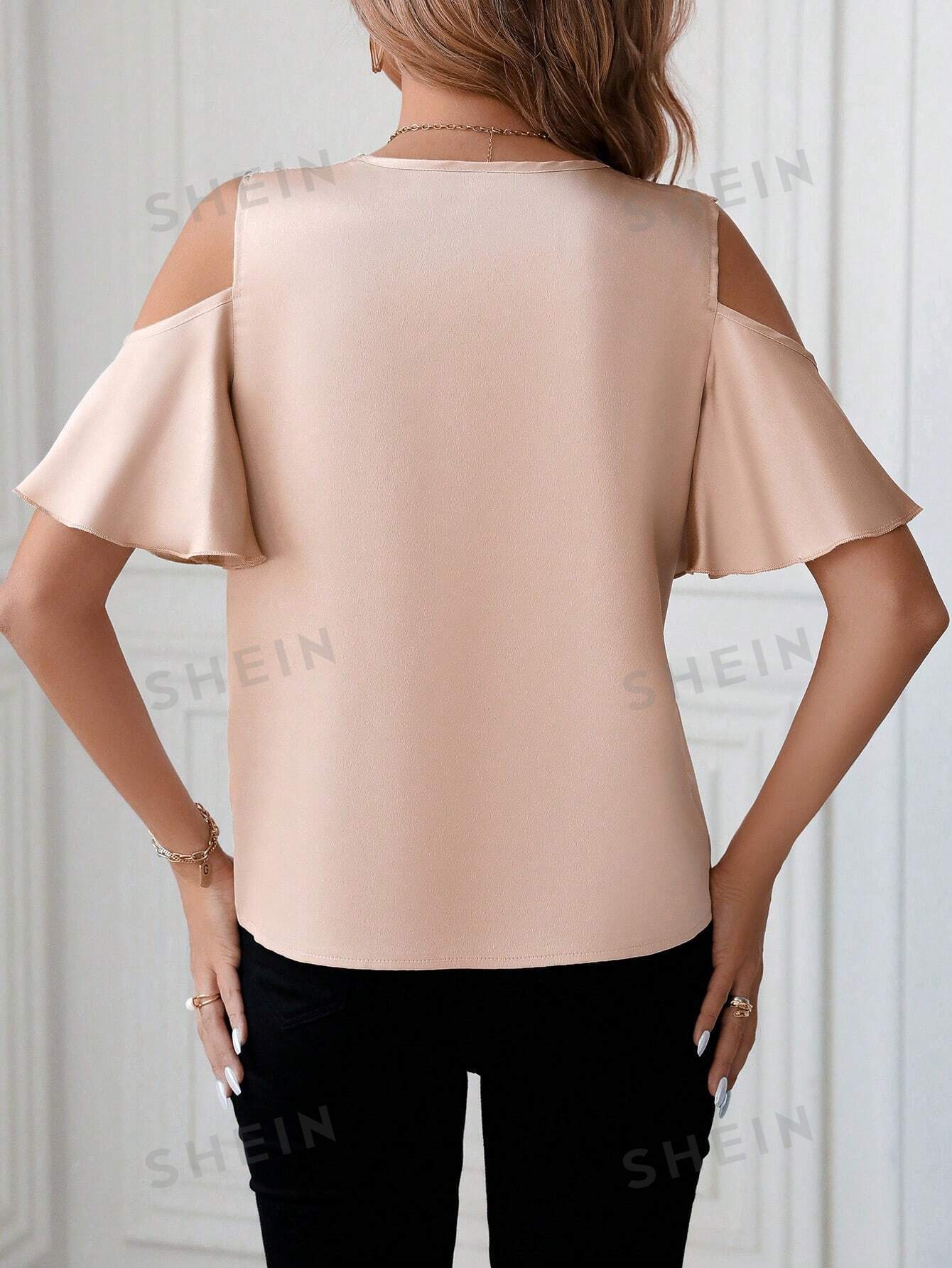 Кружевная лоскутная блузка с открытыми плечами, хаки блузка женская однотонная с открытыми плечами на пуговицах