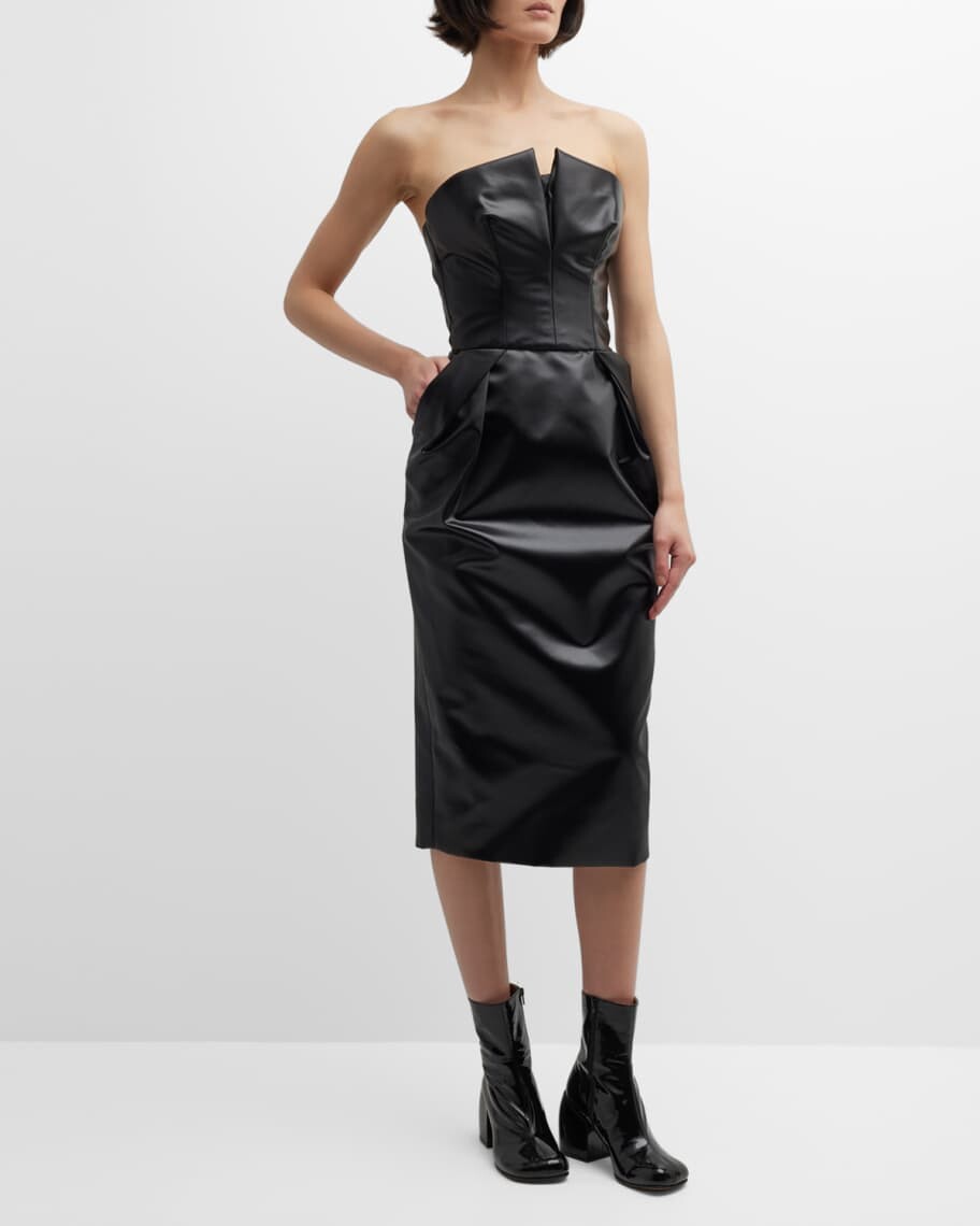 

Платье миди без бретелек из искусственной кожи со сборками Maison Margiela