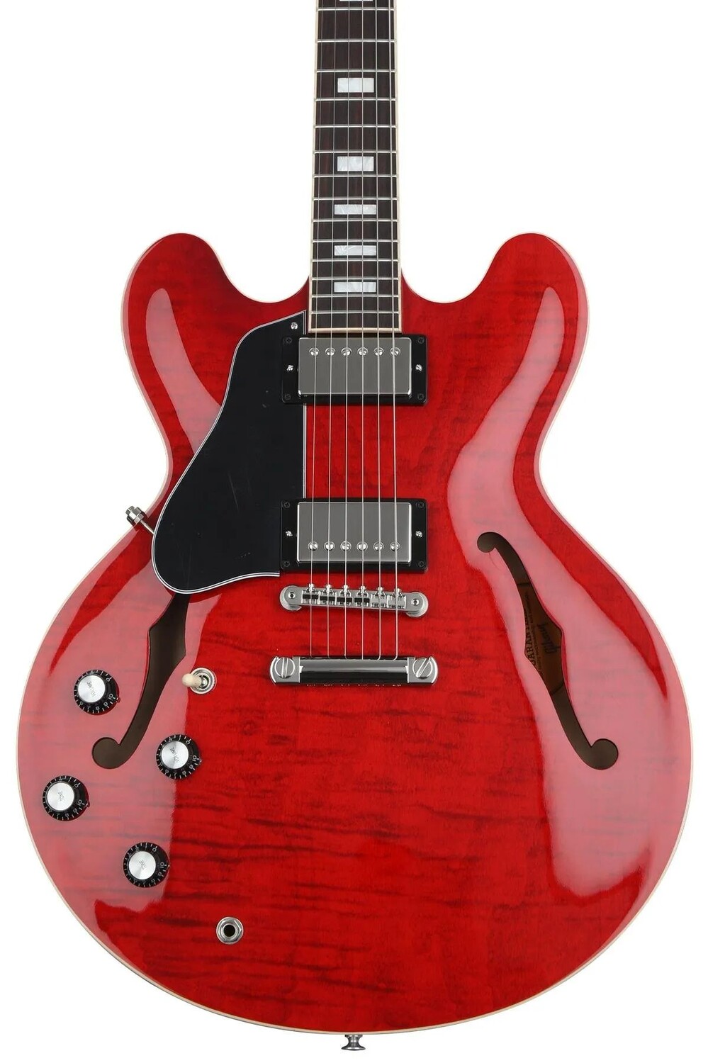 

Фигурная левосторонняя электрогитара Gibson ES-335 с полуполым корпусом — Sixties Cherry
