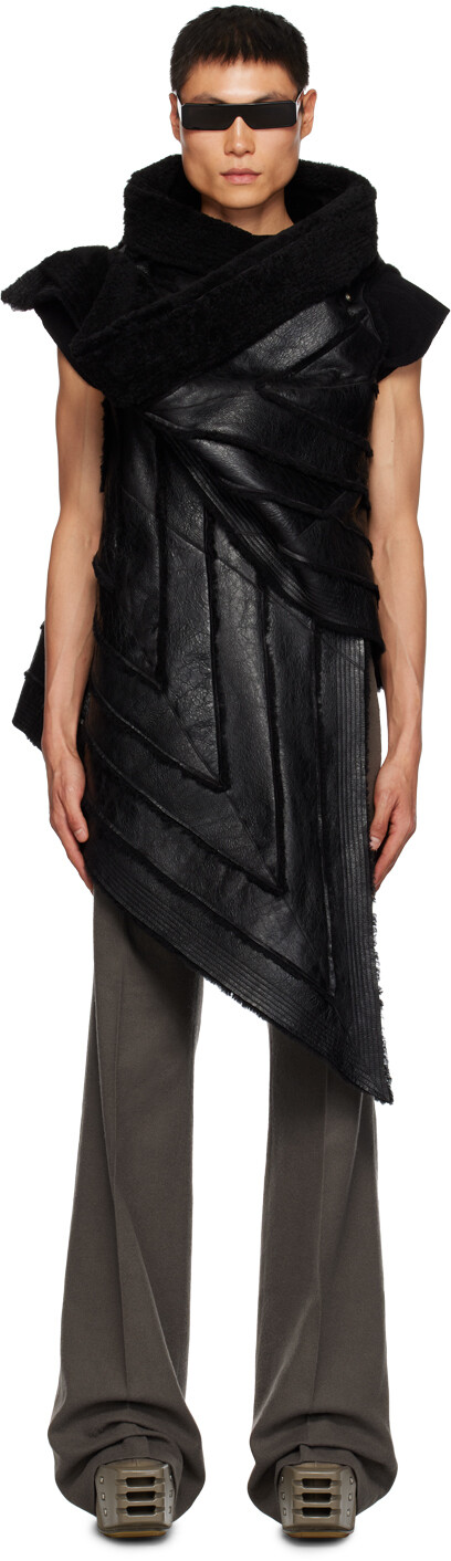 

Черный жилет из блестящей овчины Rick Owens