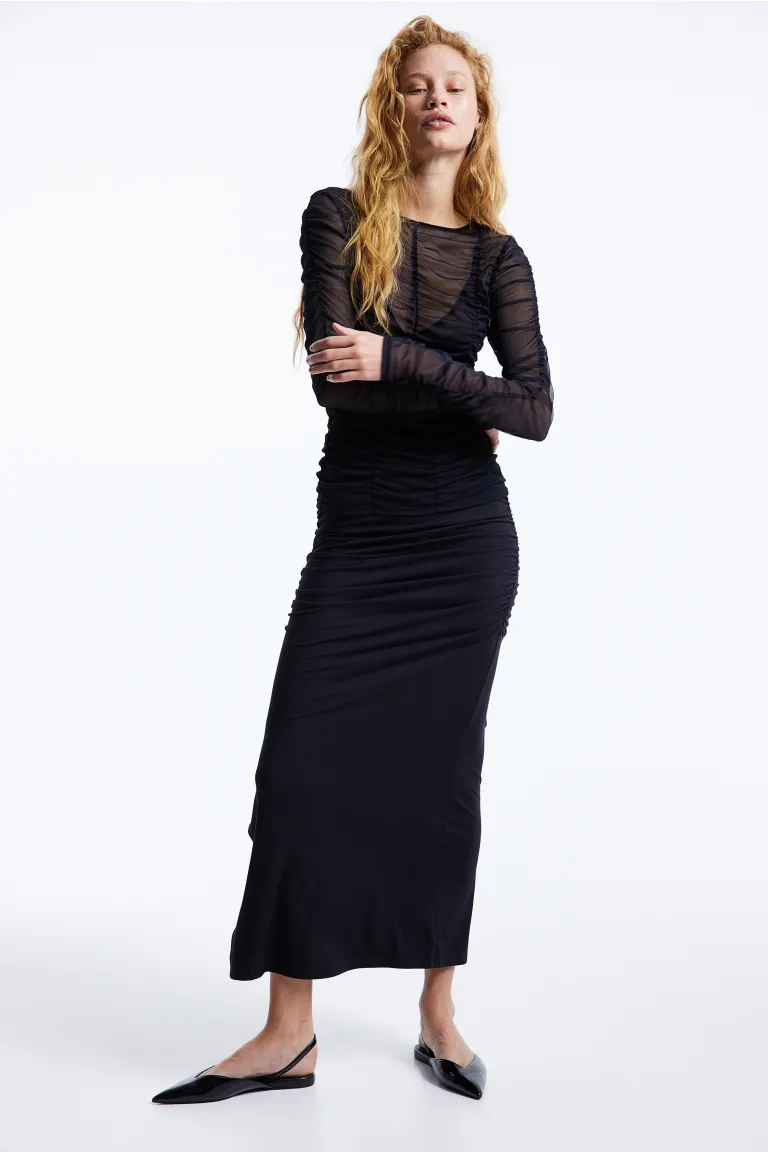 Длинная юбка с комплектами H&M, черный трикотажное платье с комплектами h